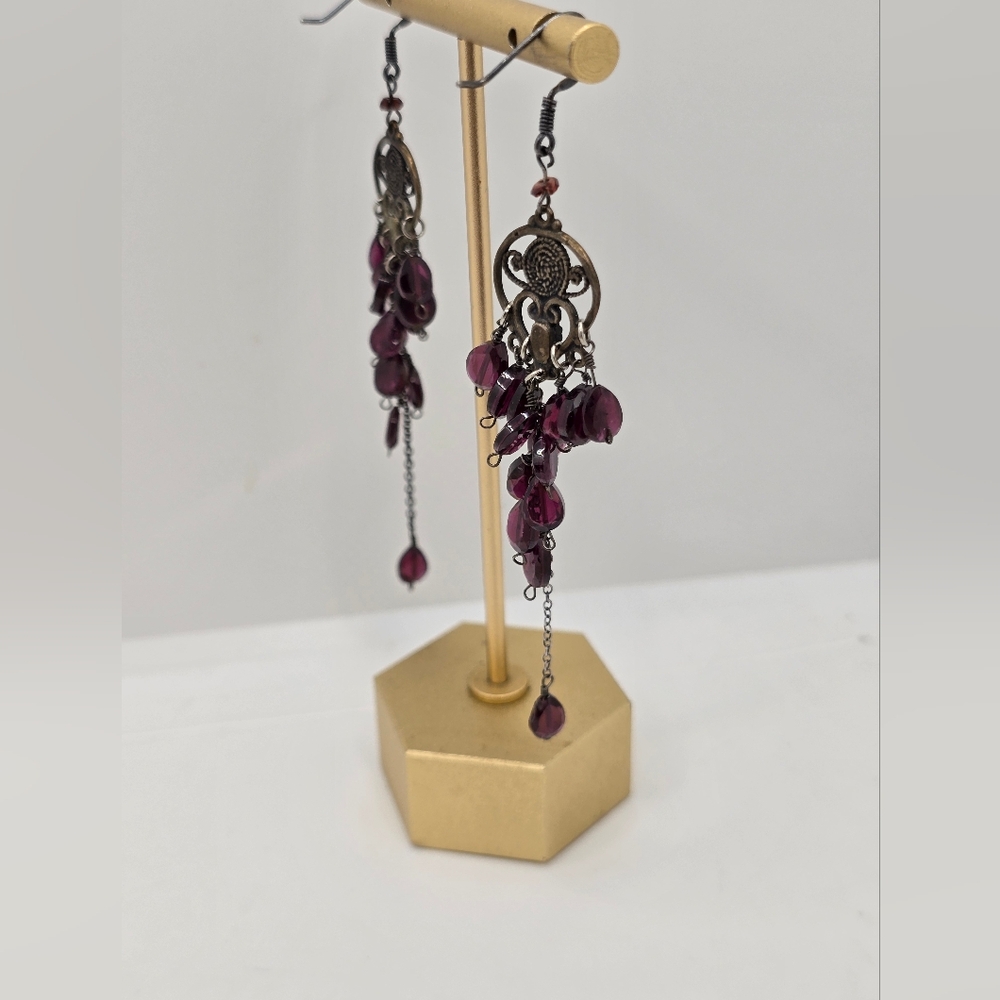 Vintage Sterling Silver and Garnet Chandelier Dangle Earrings
